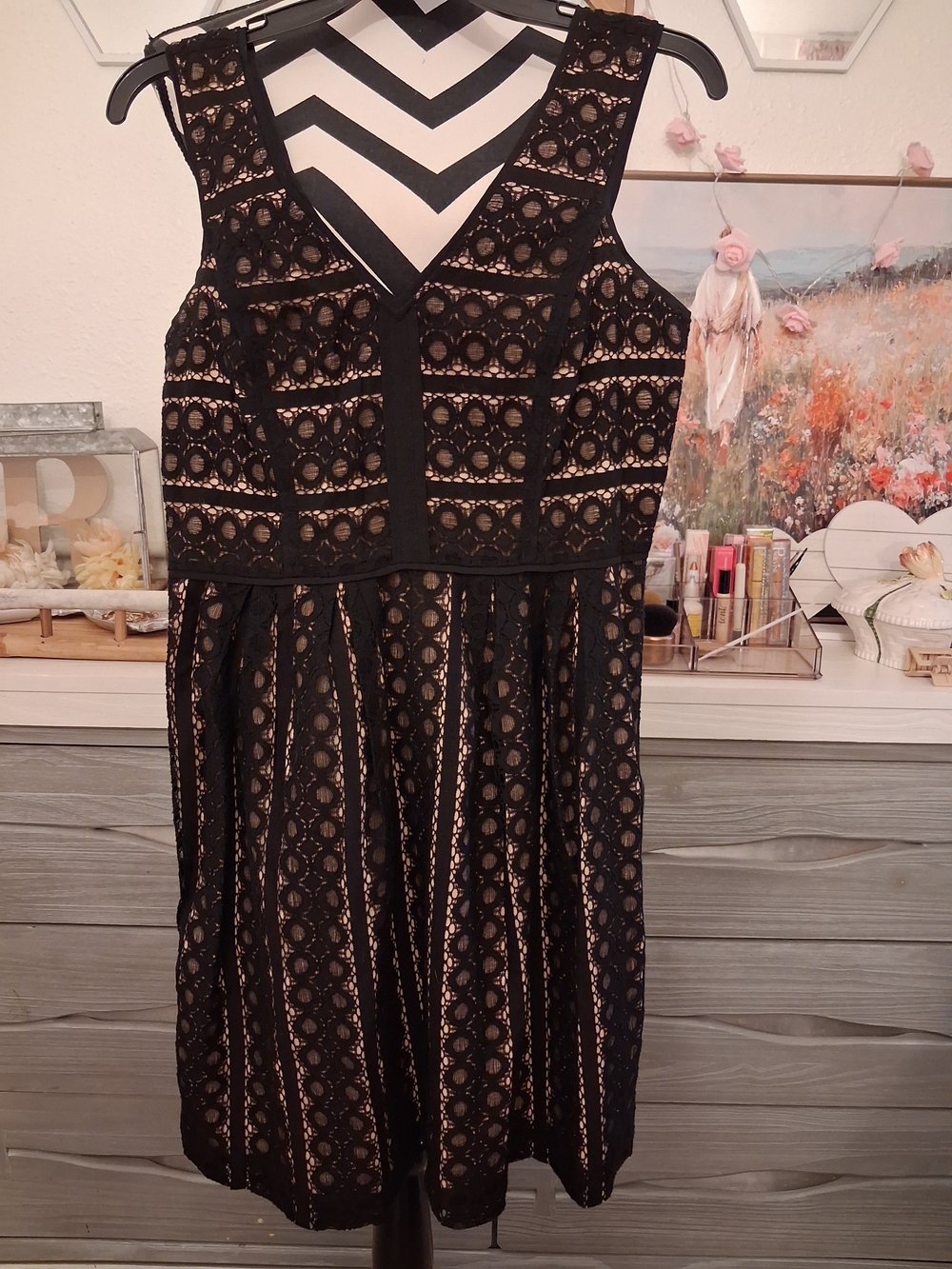LOFT Black Lace Mini Dress with Nude Lining